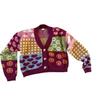 Cropped button up cardigan in fun print